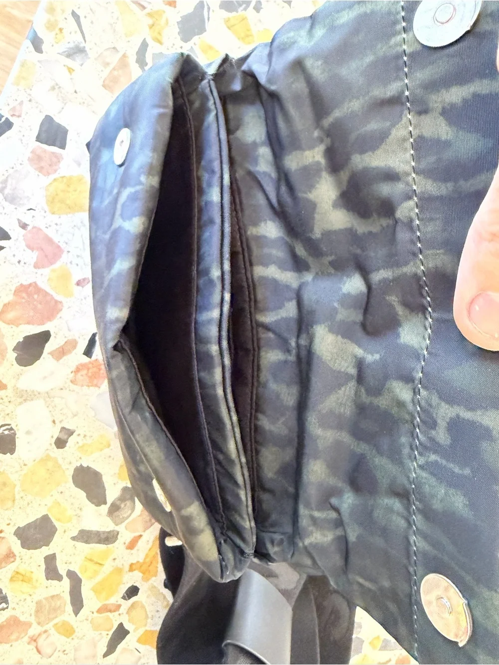 AllSaints Green Camo Crossbody Bag with Black Strap